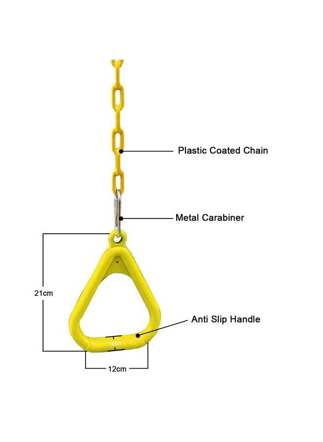 Toy Park Trapeze Gym Rings with Plastic Coated Chains, Ninja Exercising for Backyard - Outdoor Playground Accessories for Kids & Adults (Weight Capacity up to 120 Kgs) - Yellow