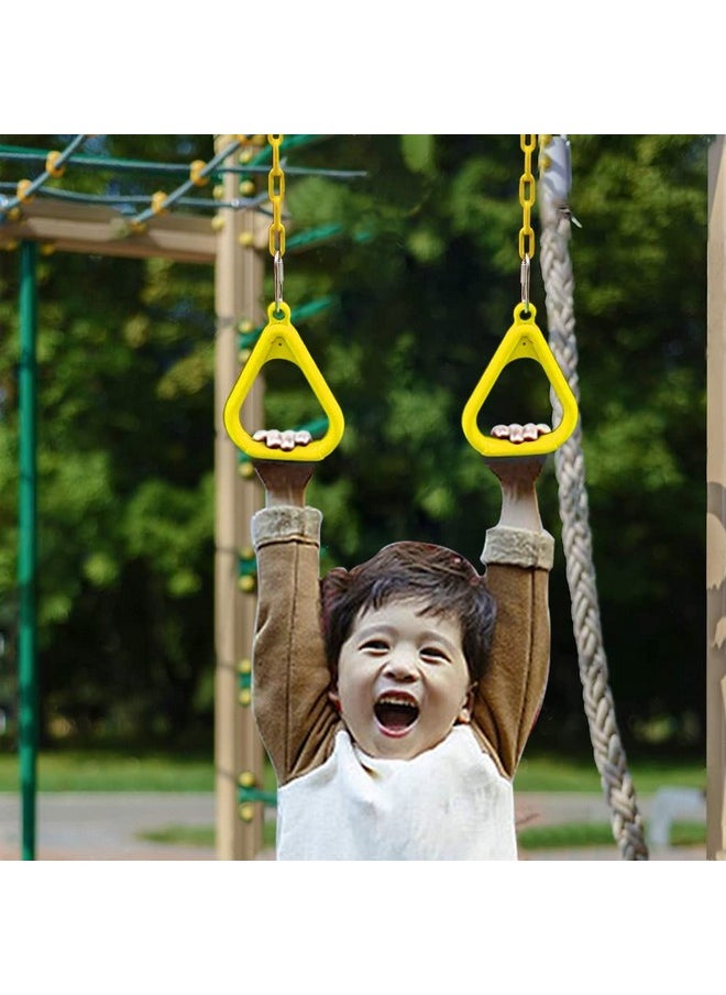 Toy Park Trapeze Gym Rings with Plastic Coated Chains, Ninja Exercising for Backyard - Outdoor Playground Accessories for Kids & Adults (Weight Capacity up to 120 Kgs) - Yellow