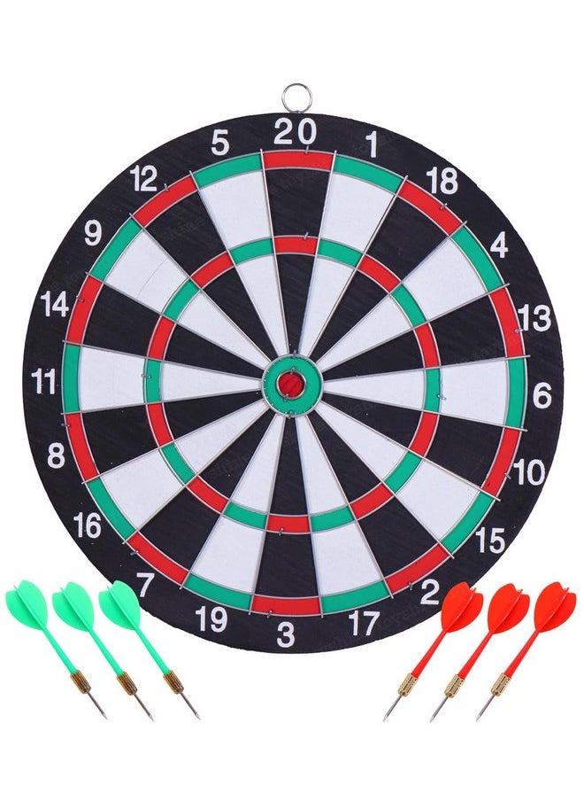 Toyshine Wooden Double Sided 12 inch Dart Board Family Game Set with 4 Steel Tip Needle for Kids and Adults (SSTP) - B