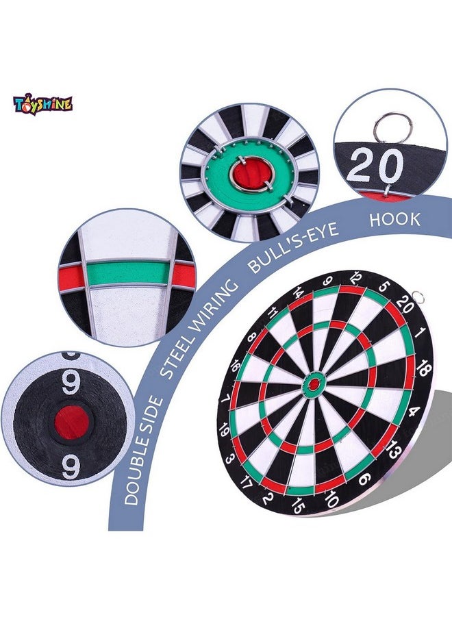 Toyshine Wooden Double Sided 12 inch Dart Board Family Game Set with 4 Steel Tip Needle for Kids and Adults (SSTP) - B