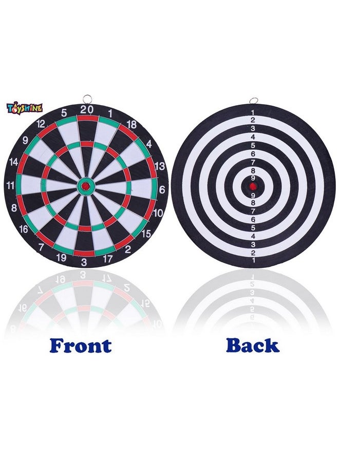 Toyshine Wooden Double Sided 12 inch Dart Board Family Game Set with 4 Steel Tip Needle for Kids and Adults (SSTP) - B