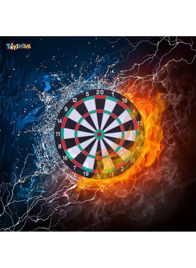 Toyshine Wooden Double Sided 12 inch Dart Board Family Game Set with 4 Steel Tip Needle for Kids and Adults (SSTP) - B