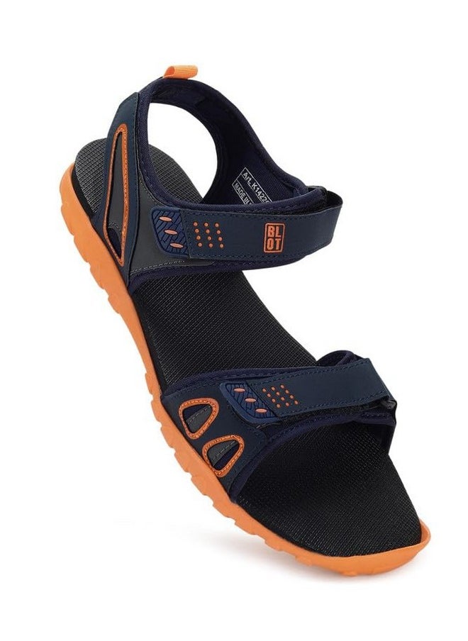 PARAGON K1422G Stylish Velcro Sandals for Men | Durable, Comfortable & Lightweight Sandals with Cushioned Soles | Easily Washable | Ideal for Outdoor Use Navy Blue - Orange