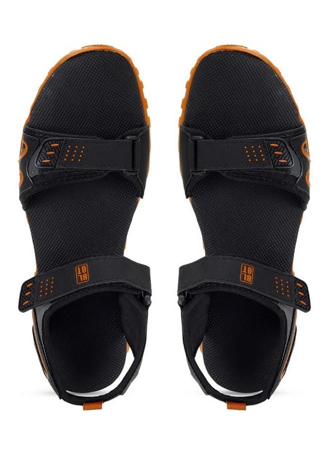 PARAGON K1422G Stylish Velcro Sandals for Men | Durable, Comfortable & Lightweight Sandals with Cushioned Soles | Easily Washable | Ideal for Outdoor Use Navy Blue - Orange