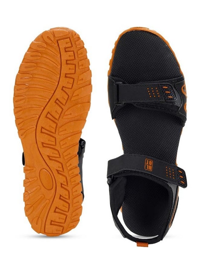 PARAGON K1422G Stylish Velcro Sandals for Men | Durable, Comfortable & Lightweight Sandals with Cushioned Soles | Easily Washable | Ideal for Outdoor Use Navy Blue - Orange