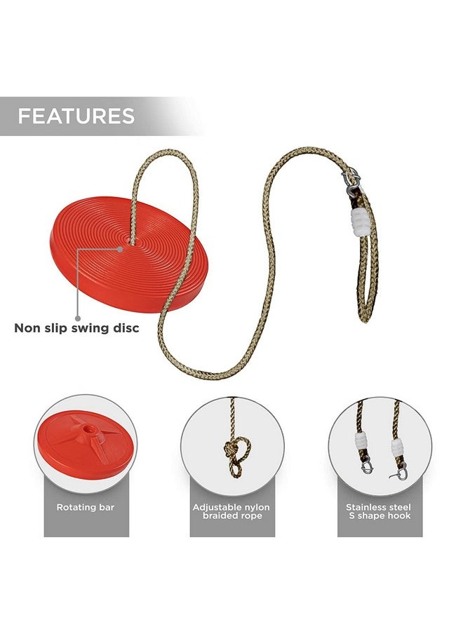 Toy Park Plastic Disc Swing Outdoor Indoor Hanging Plate Children Swing Disc Seat Kids Round Rope Playground Garden Play Activity with Height Adjustable (Red)