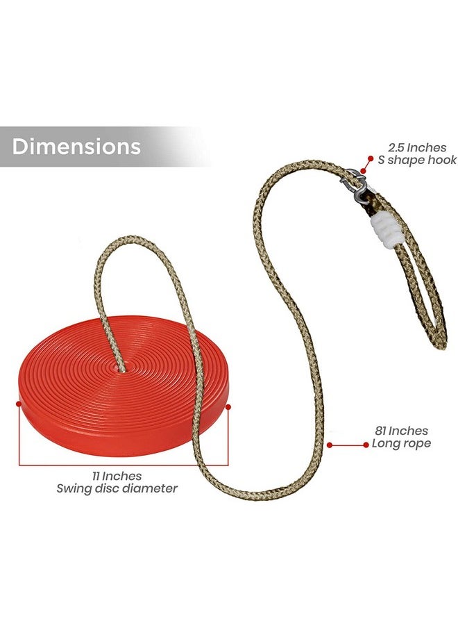 Toy Park Plastic Disc Swing Outdoor Indoor Hanging Plate Children Swing Disc Seat Kids Round Rope Playground Garden Play Activity with Height Adjustable (Red)