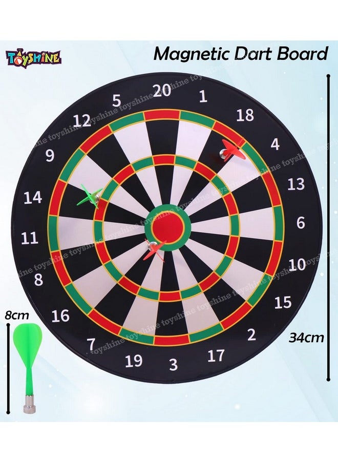 Toyshine Round Magnetic Dartboard Board Game Set - Bullseye Dartboard,13 Inch Board with 6 pcs Safe Darts