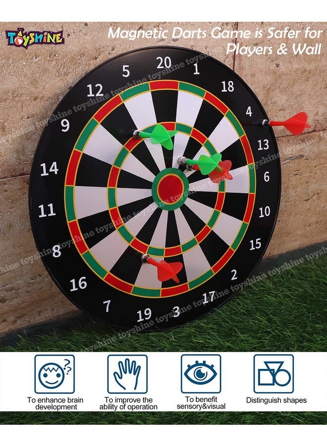 Toyshine Round Magnetic Dartboard Board Game Set - Bullseye Dartboard,13 Inch Board with 6 pcs Safe Darts