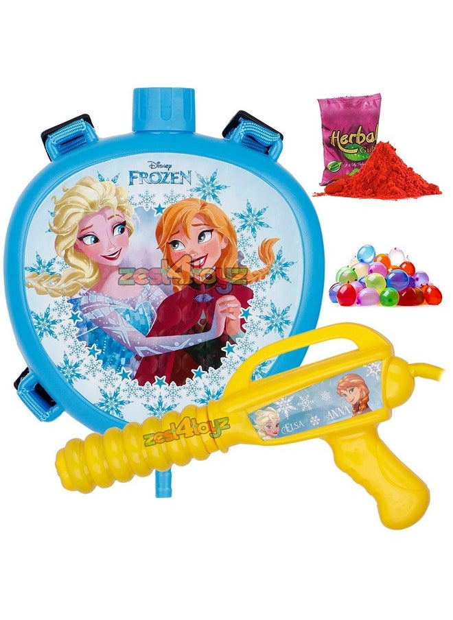Zest 4 Toyz Holi Water Pichkari for Kids Holi Backpack Water Tank with 1 Pkt Herbal Gulal and 100 Water Balloons for Holi Celebration- Boys & Girls(Blue)- Mini Tank