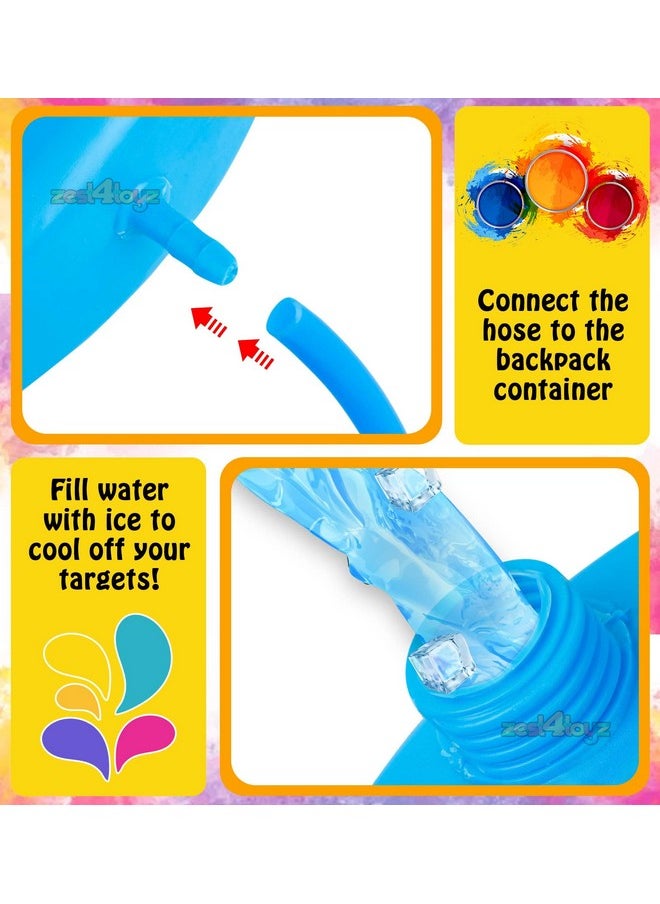 Zest 4 Toyz Holi Water Pichkari for Kids Holi Backpack Water Tank with 1 Pkt Herbal Gulal and 100 Water Balloons for Holi Celebration- Boys & Girls(Blue)- Mini Tank