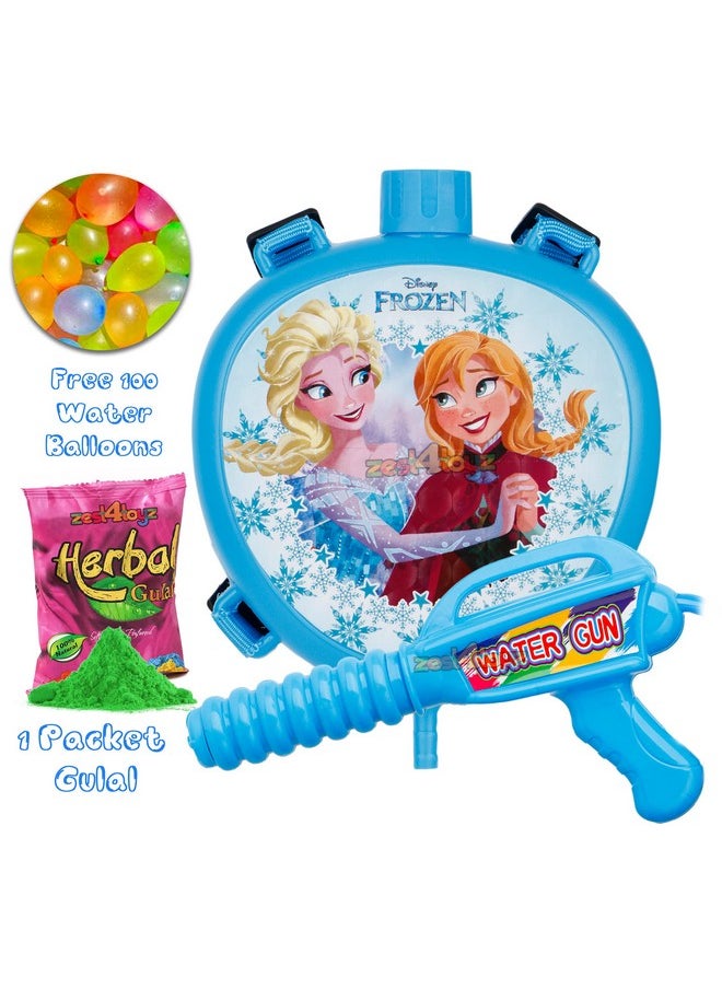 Zest 4 Toyz Holi Water Pichkari for Kids Holi Backpack Water Tank with 1 Pkt Herbal Gulal and 100 Water Balloons for Holi Celebration- Boys & Girls(Blue)- Mini Tank