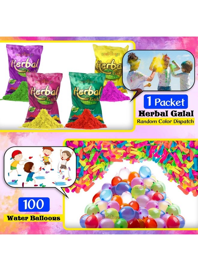 Zest 4 Toyz Holi Water Pichkari for Kids Holi Backpack Water Tank with 1 Pkt Herbal Gulal and 100 Water Balloons for Holi Celebration- Boys & Girls(Blue)- Mini Tank