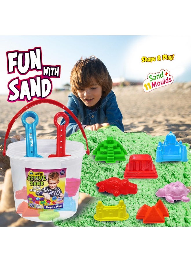 FunBlast Kinetic Sand and Mould for Kids - Sand Clay Kit for Kids Activity Toys, Soft Sand Clay & Moulds Toys for Kids, Boys, Girls - Sand - Approx. 1 Kg & Beach Toys - 9 PCS (Multicolor) (Blue)
