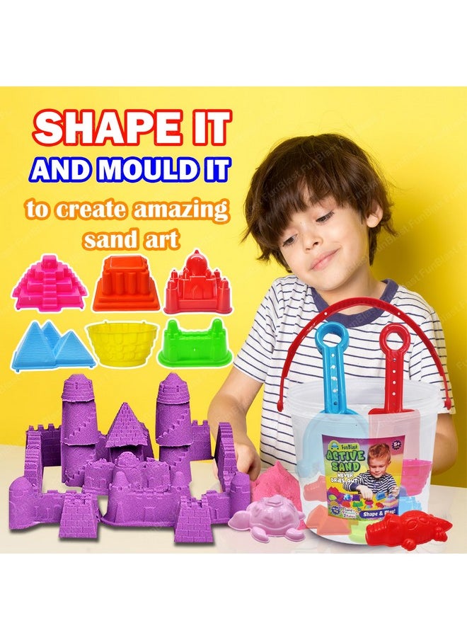 FunBlast Kinetic Sand and Mould for Kids - Sand Clay Kit for Kids Activity Toys, Soft Sand Clay & Moulds Toys for Kids, Boys, Girls - Sand - Approx. 1 Kg & Beach Toys - 9 PCS (Multicolor) (Blue)
