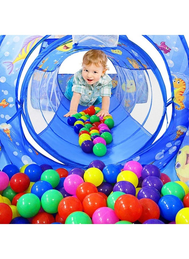 BabyGo 3 -In-1 Ocean Ball Pool Tunnel For Kids 1-5 Years Girls Boys Toddlers Ball Pit Foldable Tent House For Kids Activity Indoor-Outdoor Toys ( Balls Not Included) - Blue