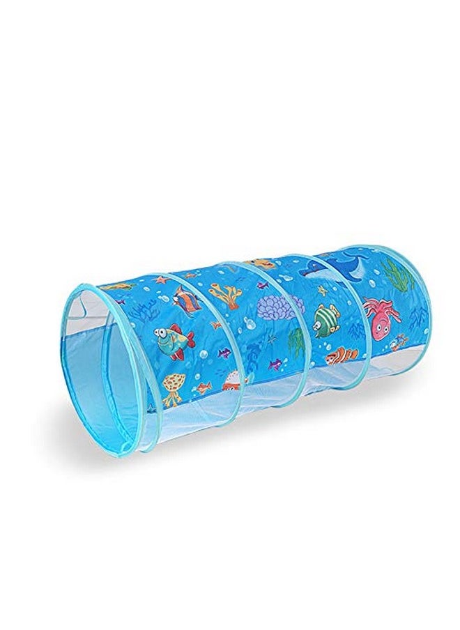 BabyGo 3 -In-1 Ocean Ball Pool Tunnel For Kids 1-5 Years Girls Boys Toddlers Ball Pit Foldable Tent House For Kids Activity Indoor-Outdoor Toys ( Balls Not Included) - Blue