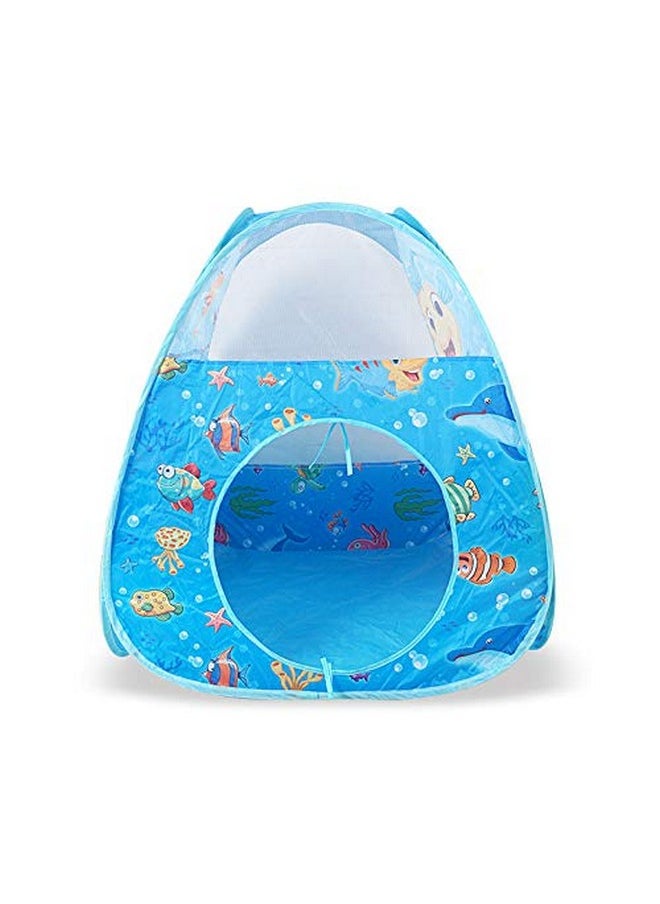 BabyGo 3 -In-1 Ocean Ball Pool Tunnel For Kids 1-5 Years Girls Boys Toddlers Ball Pit Foldable Tent House For Kids Activity Indoor-Outdoor Toys ( Balls Not Included) - Blue