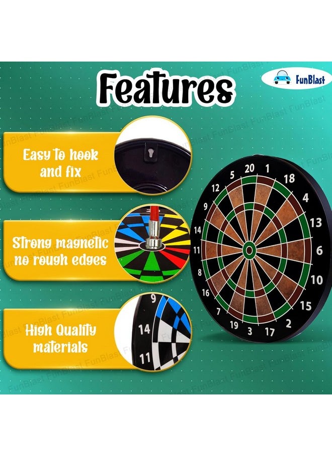 FunBlast Round Magnetic Dartboard Board Game Set, Magnet Dart Board Game For Kids And Adults, Target Shooting Game, Indoor And Outdoor Magnetic Score Dartboard Kit With 6 Darts (34 Cm), Multicolor
