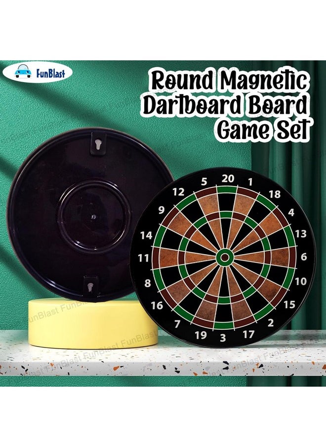 FunBlast Round Magnetic Dartboard Board Game Set, Magnet Dart Board Game For Kids And Adults, Target Shooting Game, Indoor And Outdoor Magnetic Score Dartboard Kit With 6 Darts (34 Cm), Multicolor