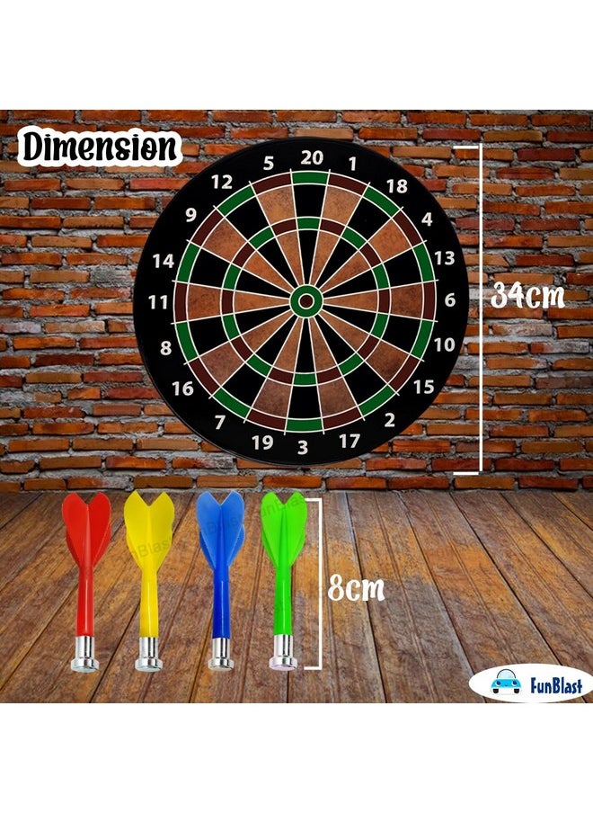 FunBlast Round Magnetic Dartboard Board Game Set, Magnet Dart Board Game For Kids And Adults, Target Shooting Game, Indoor And Outdoor Magnetic Score Dartboard Kit With 6 Darts (34 Cm), Multicolor