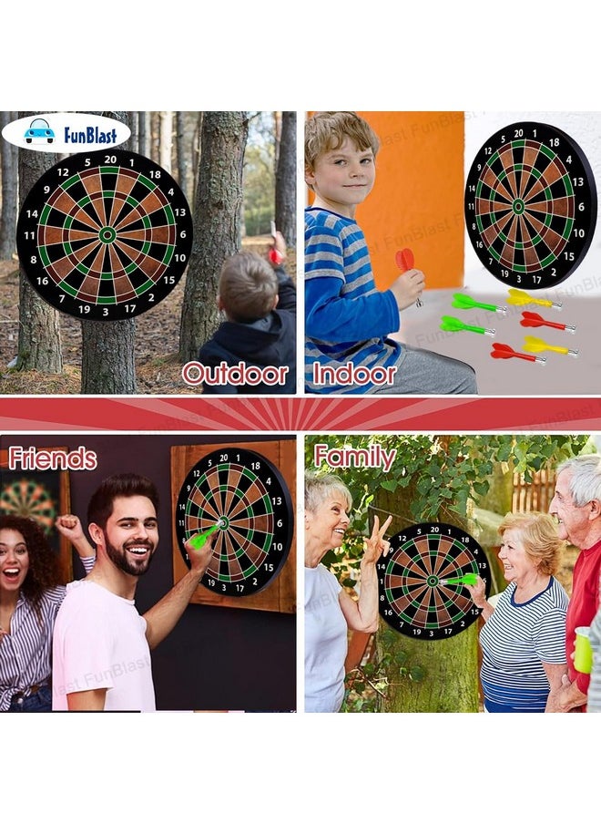 FunBlast Round Magnetic Dartboard Board Game Set, Magnet Dart Board Game For Kids And Adults, Target Shooting Game, Indoor And Outdoor Magnetic Score Dartboard Kit With 6 Darts (34 Cm), Multicolor