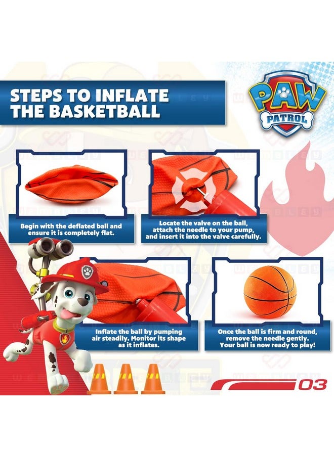 Wembley Paw Patrol Basket Ball for Kids Boys Girls Basketball Set with Deflated Ball, Hoop, Hanging Board & Pump Indoor Outdoor Games Birthday Gift for Children - Marshall