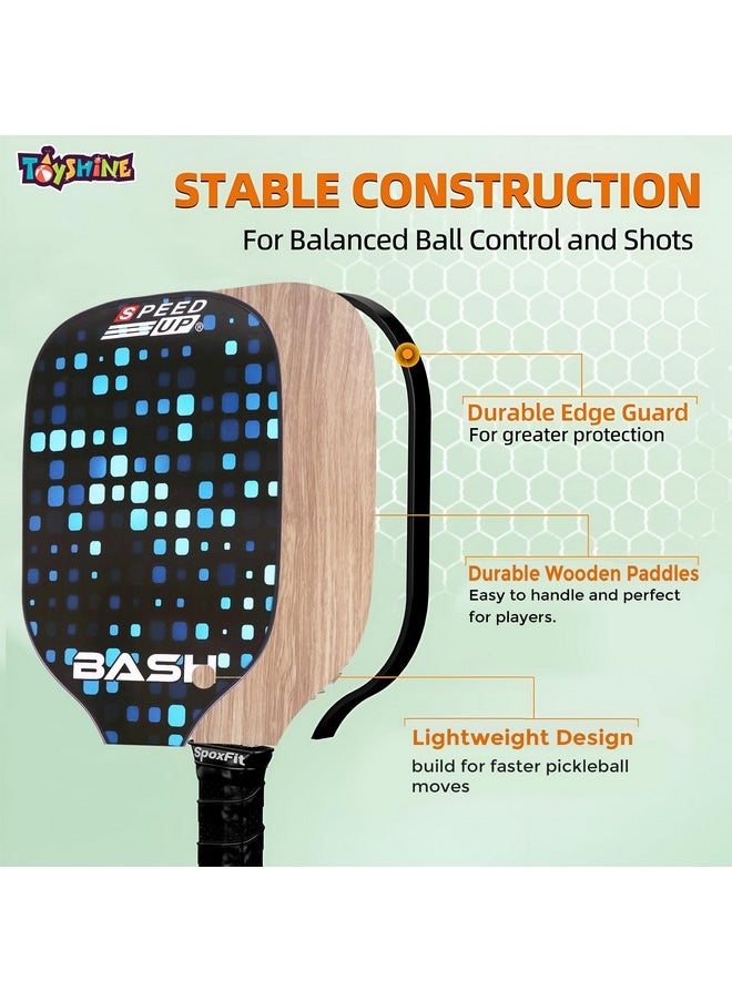 Toyshine Speed Up Wooden Pickleball Paddles Set - 2 Lightweight Rackets with 2 Pickleballs Fun Play Game for All Ages Indoor Outdoor Garden Ground Park Play
