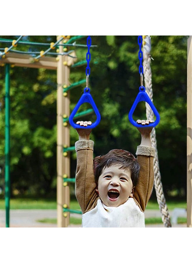 Toy Park Trapeze Gym Rings with Plastic Coated Chains, Ninja Exercising for Backyard - Outdoor Playground Accessories for Kids & Adults (Weight Capacity up to 120 Kgs) - Blue