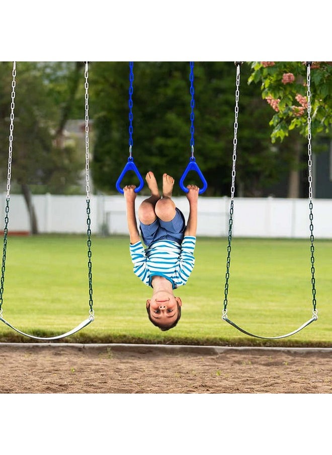 Toy Park Trapeze Gym Rings with Plastic Coated Chains, Ninja Exercising for Backyard - Outdoor Playground Accessories for Kids & Adults (Weight Capacity up to 120 Kgs) - Blue