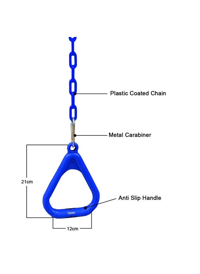 Toy Park Trapeze Gym Rings with Plastic Coated Chains, Ninja Exercising for Backyard - Outdoor Playground Accessories for Kids & Adults (Weight Capacity up to 120 Kgs) - Blue