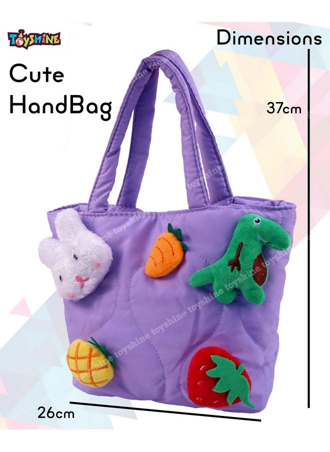 Toyshine Soft Plush Cartoon Tote Bag, Girls Handbag for Travel and Multi-Purpose for Bday Party Supplies - Purple