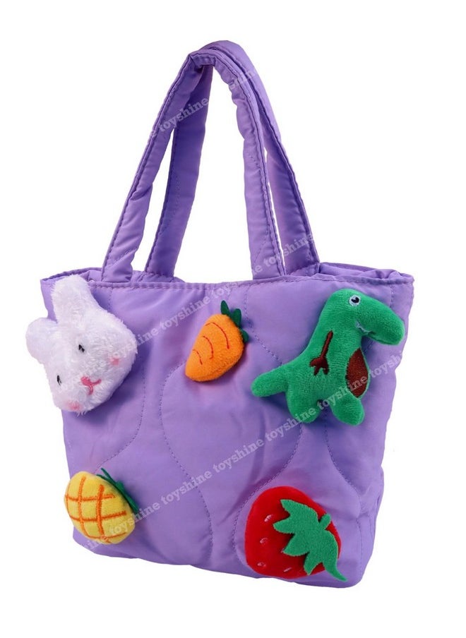 Toyshine Soft Plush Cartoon Tote Bag, Girls Handbag for Travel and Multi-Purpose for Bday Party Supplies - Purple