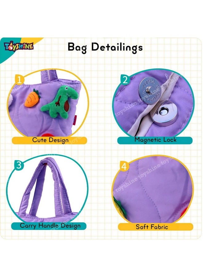 Toyshine Soft Plush Cartoon Tote Bag, Girls Handbag for Travel and Multi-Purpose for Bday Party Supplies - Purple