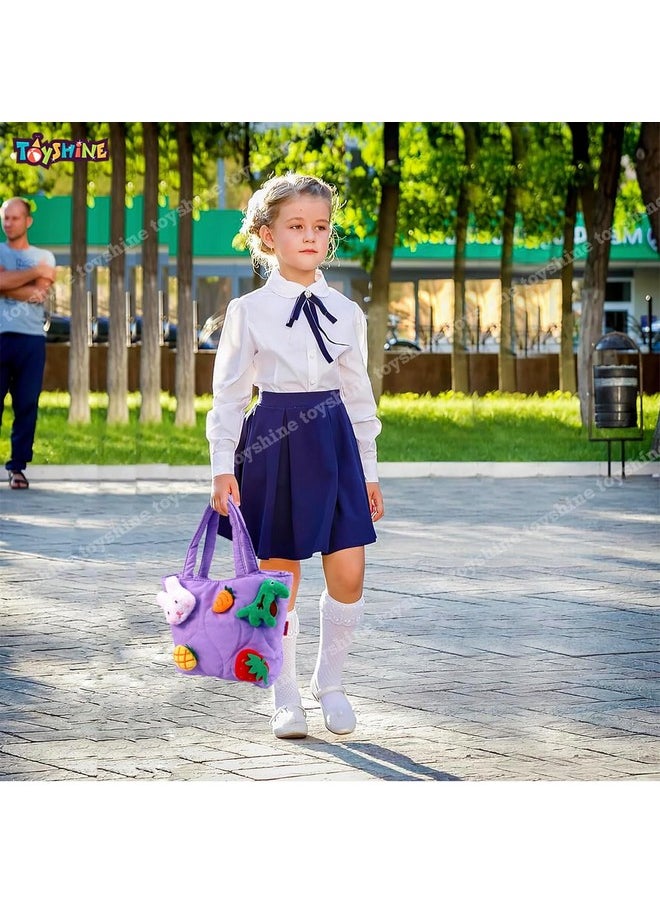 Toyshine Soft Plush Cartoon Tote Bag, Girls Handbag for Travel and Multi-Purpose for Bday Party Supplies - Purple