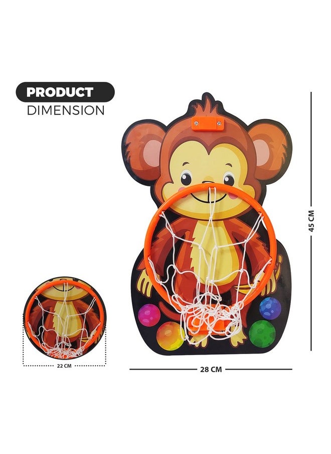 NHR Small Basket Ball kit Set with Ring for Kids, Playing Indoor Outdoor Basket Ball, Hanging Board with Net & Ball (Monkey Face Printed) Multicolor