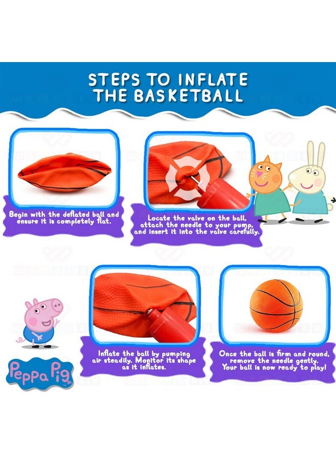 Wembley Peppa Pig Basket Ball for Kids Boys Girls Basketball Set with Deflated Ball, Hoop, Hanging Board & Pump Indoor Outdoor Games Birthday Gift for Children - Friends