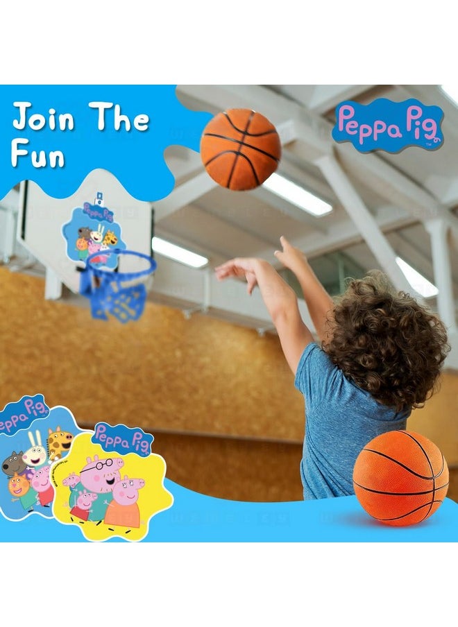Wembley Peppa Pig Basket Ball for Kids Boys Girls Basketball Set with Deflated Ball, Hoop, Hanging Board & Pump Indoor Outdoor Games Birthday Gift for Children - Friends