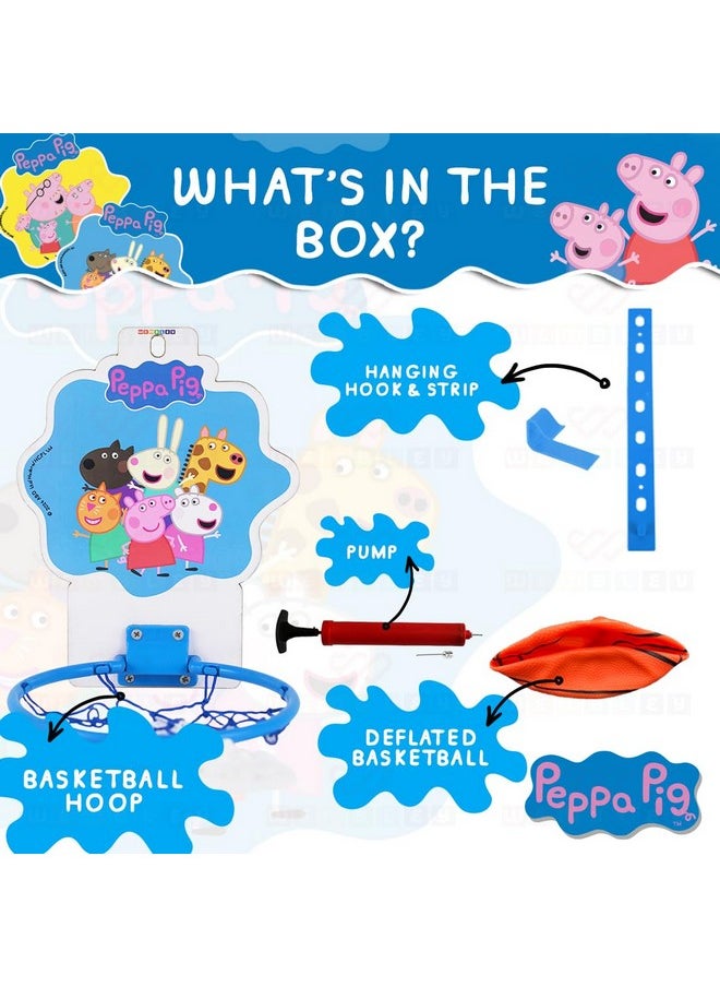Wembley Peppa Pig Basket Ball for Kids Boys Girls Basketball Set with Deflated Ball, Hoop, Hanging Board & Pump Indoor Outdoor Games Birthday Gift for Children - Friends