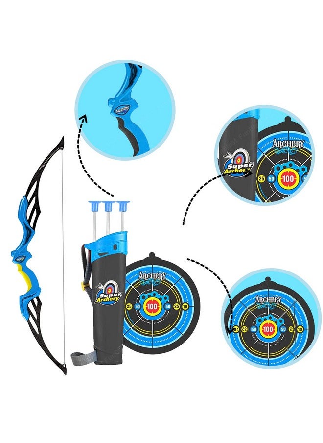 FunBlast Bow and Arrow Toy Set - Target Shooting Archery Toy Set, Real Action Shooting Bow and Arrow, Indoor and Outdoor Shooting Game, 1 Bow and 3 Arrow (P)
