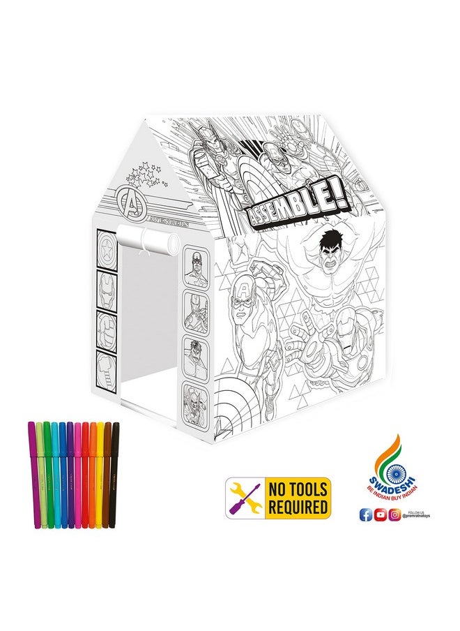 Ratna's My Colouring Hut Disney Marvel Play Tent (36 x 29 x 40 cm) DIY Kit Washable & Re-usable for Kids 3+ Years (Avengers)