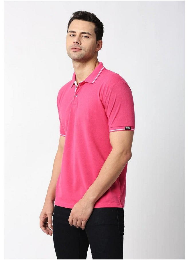 Wear Your Opinion Men's Premium Pique Cotton Polo Collar Neck T-Shirt (Large, OnionPink)