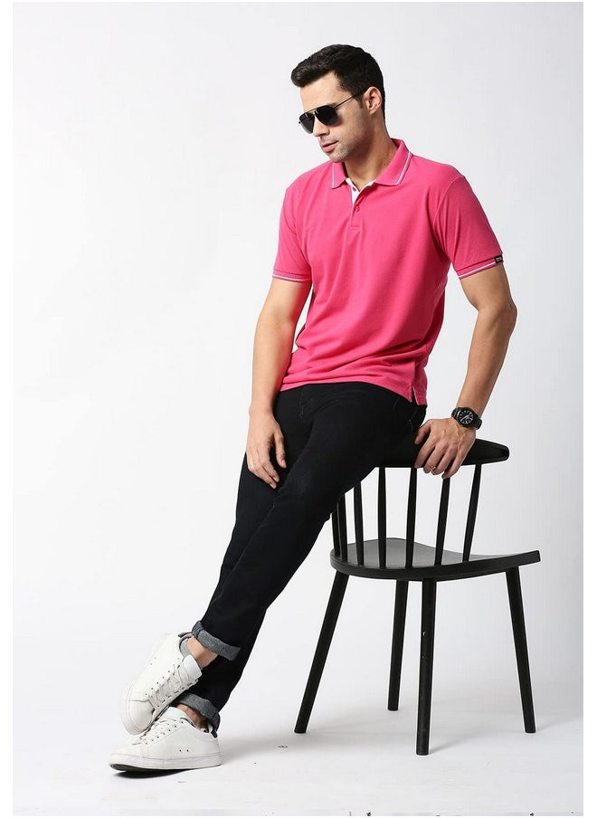 Wear Your Opinion Men's Premium Pique Cotton Polo Collar Neck T-Shirt (Large, OnionPink)