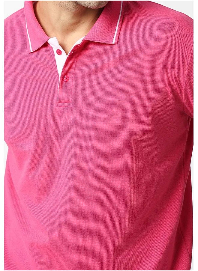 Wear Your Opinion Men's Premium Pique Cotton Polo Collar Neck T-Shirt (Large, OnionPink)
