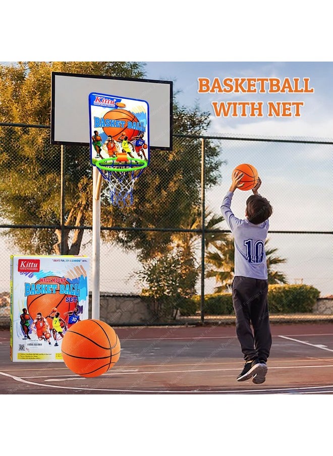 FunBlast Basketball for Kids - Basketball with Net, Basketball Set with Hanging Board for Kids, Kids Basketball Toys, Indoor and Outdoor Games for Boys & Kids (Multicolor)