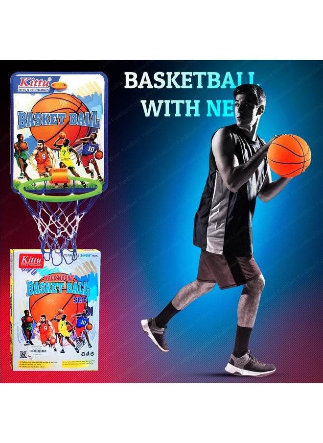 FunBlast Basketball for Kids - Basketball with Net, Basketball Set with Hanging Board for Kids, Kids Basketball Toys, Indoor and Outdoor Games for Boys & Kids (Multicolor)