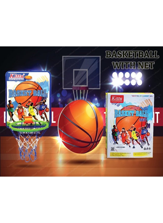 FunBlast Basketball for Kids - Basketball with Net, Basketball Set with Hanging Board for Kids, Kids Basketball Toys, Indoor and Outdoor Games for Boys & Kids (Multicolor)