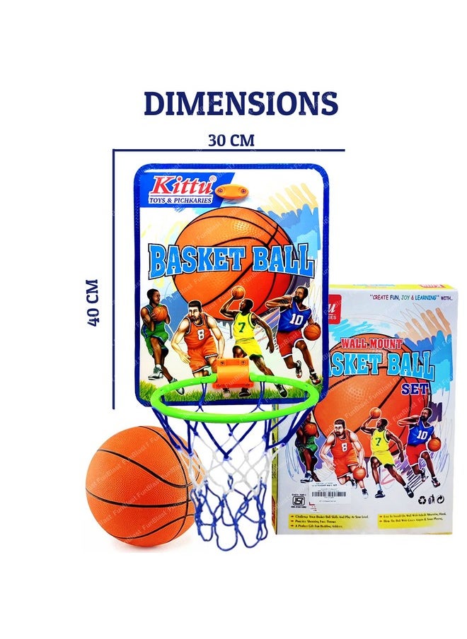 FunBlast Basketball for Kids - Basketball with Net, Basketball Set with Hanging Board for Kids, Kids Basketball Toys, Indoor and Outdoor Games for Boys & Kids (Multicolor)