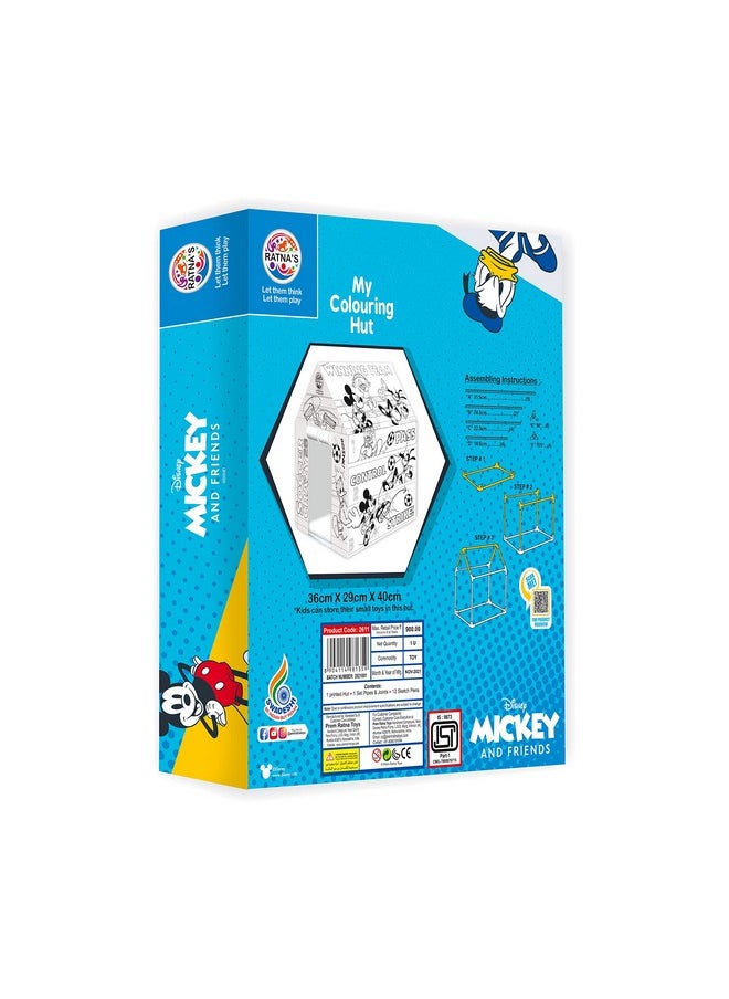 Ratna's My Colouring Hut Disney Marvel Play Tent (36 x 29 x 40 cm) DIY Kit Washable & Re-usable for Kids 3+ Years (Mickey Mouse & Friends)