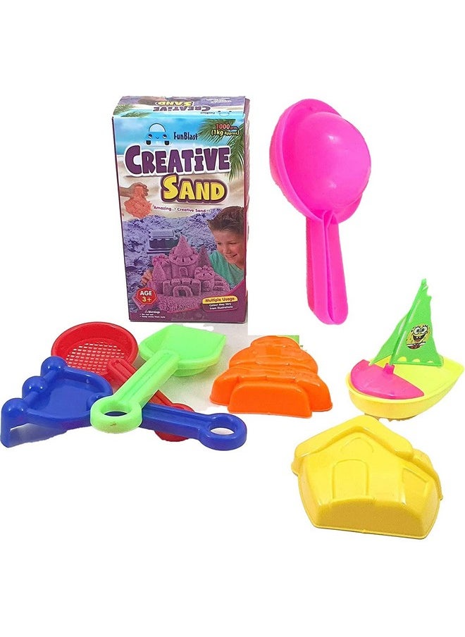 FunBlast Kinetic Sand and Mould for Kids - Sand Clay Kit for Kids Activity Toys | Soft Sand Clay & Moulds Toys for Kids|Boys|Girls - Sand- Approx 1 Kg & Beach Toys- 8 PCS (Multicolor)